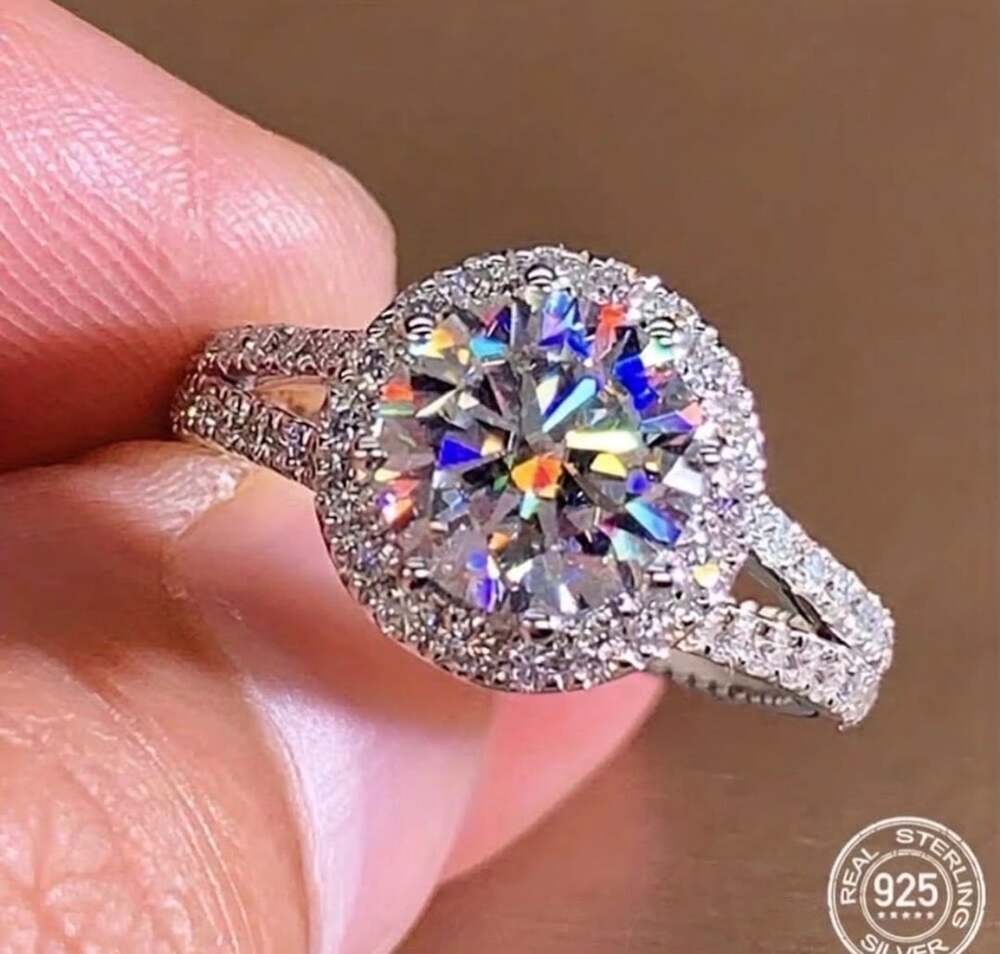 2 CT Moissanite  Diamond Halo Engagement Ring Sterling Silver